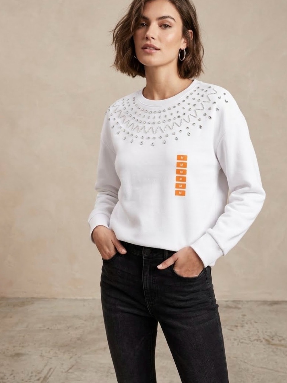 White Embellished Crewneck Sweatshirt